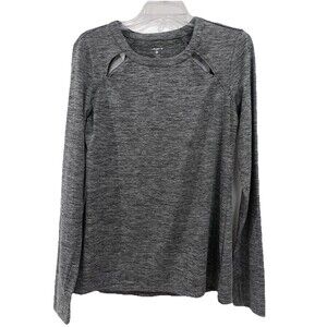 Layer 8 Women’s Performance Top Gray Heather Cutouts LS Medium Thumbholes